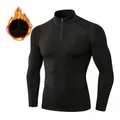Men's thermal black fleece-lined compression fitness shirt with 1/4 zip mock neck - S / Tops / Black