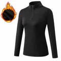 Women's slim fit fleece-lined sports sweatshirt featuring a half-zip stand collar - S / Tops / Black
