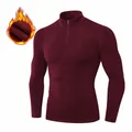 Fleece-lined men's compression long sleeve shirt in burgundy red - Burgundy