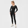 Schwarzes Thermo-Yoga-Set für Damen mit Fleecefutter, Langarmshirt und Leggings - S / Oberteil und Unterteil / Schwarz und Grau