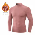 Men's thermal long-sleeved fitness shirt with warm fleece lining in heather pink - Rock Red