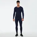 Men's navy blue thermal compression fitness two-piece set with long sleeve top and leggings - S / Top And Bottom / Navy Blue