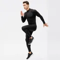Men's black fleece-lined compression fitness set with long sleeve zipper top and pants - S / Top And Bottom / Black