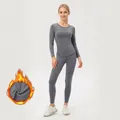 Damen Thermo-Yoga-Set in Grau, gefüttert, mit Langarmshirt und Leggings für Winter - S / Oberteil und Unterteil / Grau