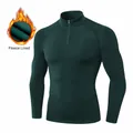 Dark green men's thermal compression shirt featuring a warm fleece lining and half zip - Dark Ink Green