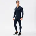 Marineblauw thermisch compressie fitnesspak voor heren met fleecevoering voor de winter. - S / Boven- En Onderstuk / Marineblauw