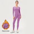 Thermisches, fleecegefüttertes Yoga-Set für Damen in Lila, Langarmtop und Leggings - S / Oberteil und Unterteil / Lila