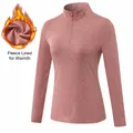 Camiseta deportiva de manga larga con forro polar y cuello alto para mujer rosa - Rojo Roca