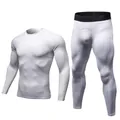Men's quick-dry compression fitness suit in white with textured geometric print - S / Top And Bottom / White