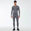 Men's grey high-elastic 2-piece thermal compression sports set for winter outdoor fitness - S / Top And Bottom / Light Gray