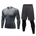 Men's compression long sleeve and running leggings set in grey and black - S / Top And Bottom / Heather Gray And Gray