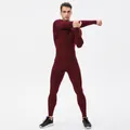 Heren thermische fitnessset bordeauxrood met warme fleecevoering, top en sportleggings - S / Boven- En Onderstuk / Bordeauxrood