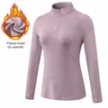 Women's thermal fleece-lined quarter-zip sports long sleeve top in heathered mauve - Taro Purple