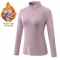 Camiseta deportiva térmica para mujer con forro polar y media cremallera en malva - Púrpura Taro
