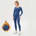 Blaues Thermo-Yoga-Set für Damen mit warmem Fleecefutter für das Winter-Fitnesstraining - Aqua