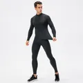 Men's thermal fleece-lined compression fitness set with half-zipper long sleeve top - Dark Gray