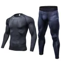 Men's two-piece compression fitness suit with grey honeycomb pattern quick-dry fabric - S / Top And Bottom / Black