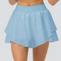 Jupe-short de sport bleu clair à double couche pour la course et le fitness femme - Bleu ciel