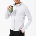 High-performance men's light grey long sleeve sun protection hoodie with UPF 50+ rating - White