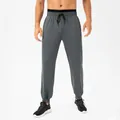 High-waist men's quick-dry sports joggers in dark grey featuring elastic drawstring waist - S / Bottoms / Gray