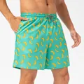 Men's vibrant turquoise quick-dry swim trunks featuring a playful yellow banana print - S / Bottoms / Banana