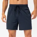 Men's quick-dry navy blue running shorts with elastic waist and drawstring - S / Bottoms / Navy Blue