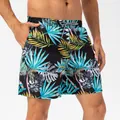Men's quick-dry beach shorts with vibrant tropical palm leaf print and adjustable drawstring - S / Bottoms / Palm Leaf