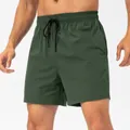 Men's quick-dry sports shorts with elastic waist in dark green for running - Dark Green