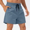 Loose men's athletic quick-dry shorts in blue featuring elastic drawstring waistband - Grey Blue