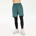 Atmungsaktive schnelltrocknende 2-in-1-Sporthose für Kinder in Dunkelgrün und Schwarz - 120 / Unterteile / Cyanblau
