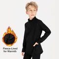 Boys' black fleece-lined half-zip sports sweatshirt for autumn and winter training - 120 / Tops / Black
