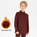 Children's dark brown fleece-lined thermal sports sweatshirt with a half-zip front - 120 / Tops / Burgundy