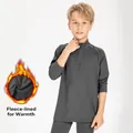 Comfortable kids' dark grey sports sweatshirt featuring warm fleece lining and half-zip design - 120 / Tops / Dark Gray