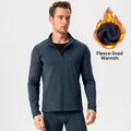 Men's dark blue slim fit fleece-lined zip-up sport jacket for outdoor winter training - S / Tops / Navy Blue