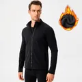 Men's professional slim-fit black sports jacket with warm fleece lining and full zipper - S / Tops / Black