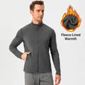 Men's slim-fit sports jacket in dark grey with warm fleece lining and full zipper. - S / Tops / Dark Gray