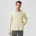 Professional men's ice silk sun protection hoodie in light beige with thumb holes - S / Tops / Light Yellow