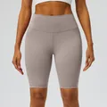 High-waisted nude-feel yoga biker shorts in taupe for fitness and gym wear - S / Bottoms / Sea Moon Rock Grey