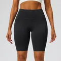 High-waisted black yoga biker shorts with naked-feel brushed fabric for gym fitness - S / Bottoms / Black