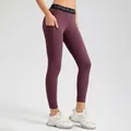 Premium high waisted plum purple yoga leggings with side pockets for women sports - S / Bottoms / Burgundy