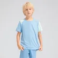Boys' breathable athletic short-sleeve T-shirt in light blue with color-block shoulders - 120 / Tops / Glacier Blue