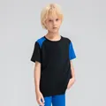 Boy's breathable sports T-shirt featuring a black and blue contrast color athletic design - 120 / Tops / Black