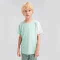Boys breathable mint green sports t-shirt featuring stylish white color block sleeves - 120 / Tops / Aqua Green