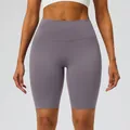 High-waist nude-feel yoga biker shorts in muted purple for fitness and running - S / Bottoms / Lotus Gray