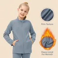 Meisjes yoga jas met fleece voering in blauwgrijs met geribbelde textuur. - 120 / Tops / Grijsblauw