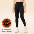 Girls' black fleece-lined high-elasticity leggings for running and yoga training - 120 / Bottoms / Black