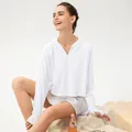 Premium white ice silk UV protection hooded jacket for women in a casual outdoor setting - 2XL / Tops / White
