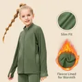 Meisjes yoga jack met thermische fleece in olijfgroen en slanke ribbeltextuur - 120 / Tops / Legergroen