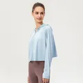 Light blue ice silk sun protection jacket with hood for women's outdoor sports. - 2XL / Tops / Light Blue