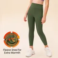 Girls' fleece-lined thermal leggings in olive green for winter sports and yoga activities - 120 / Bottoms / Army Green